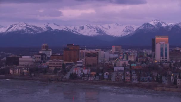 Anchorage Alaska 2018 Luftaufnahme Von Anchorage Alaska Bei Sonnenuntergang Aufnahme — Stockvideo