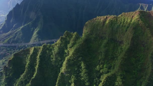 Oahu Hawaï Circa 2018 Luchtfoto Van Waiahole Forest Reserve Snelweg — Stockvideo