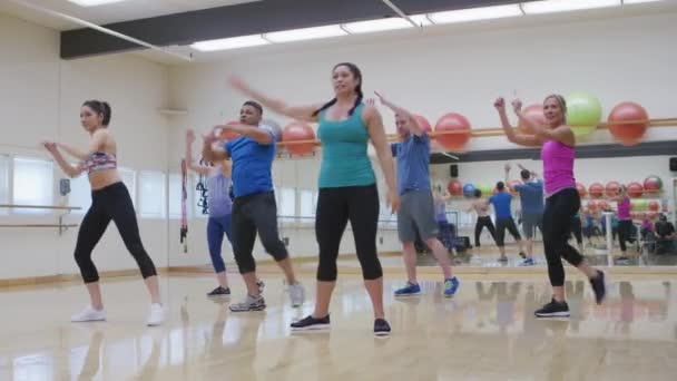 Gruppe Von Menschen Beim Gymnastikkurs Fitnessstudio — Stockvideo