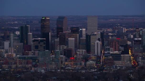 Denver Colorado 2017 Aerial View Downtown Denver Dusk — стоковое видео