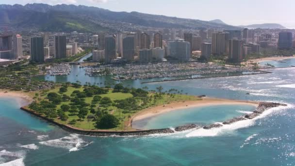 Honolulu Oahu Hawaii Circa 2018 Letím Nad Kouzelným Ostrovem Waikiki — Stock video