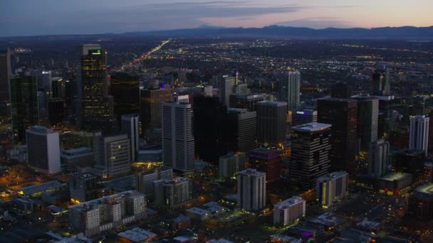 Denver Colorado Circa 2017 Aerial View Downtown Denver Night — Stock Video