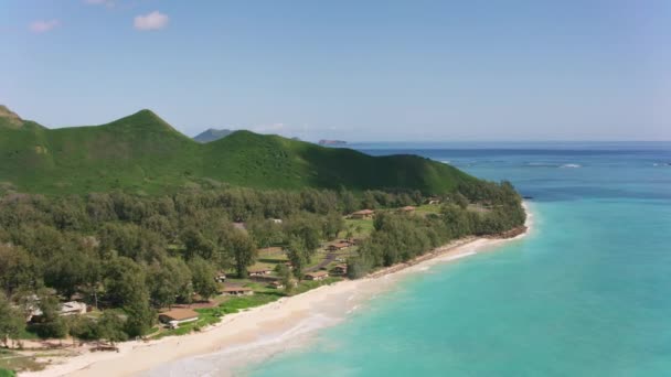 Oahu Hawaii 2018 Dolaylarında Güzel Turkuaz Suların Kumlu Kumsalın Havadan — Stok video