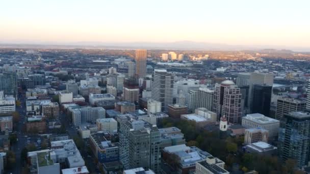 Miasto Portland Oregon Zachodzie Słońca Wideo Lotu Ptaka Ultra — Wideo stockowe