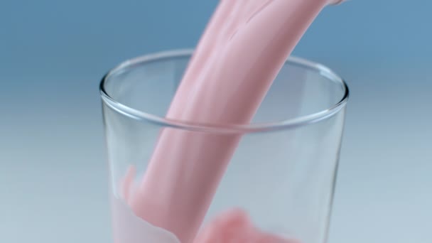 Strawberry Milk Pouring Splashing Slow Motion — Stock Video