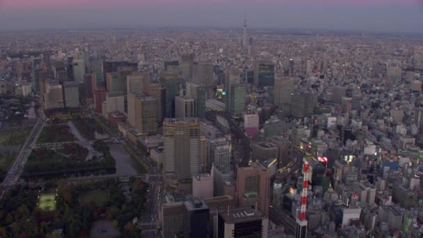 Tokyo Japan 2018 Flyger Över Tokyo Skymningen Skjuten Från Helikopter — Stockvideo