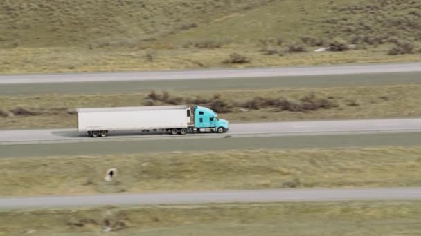 Aerial View Semi Truck Driving Highway — Stock Video