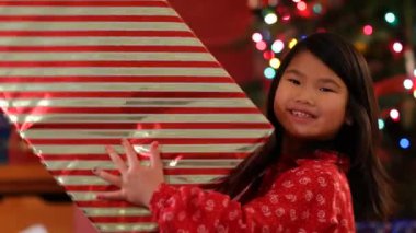 Büyük bir Noel hediyesi olan genç bir kızın portresi.