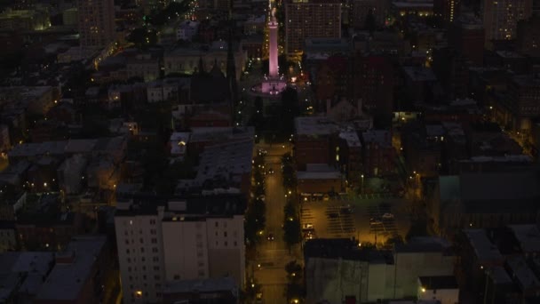 Baltimore Maryland Circa 2017 Monumento Washington Centro Baltimore Por Noche — Vídeo de stock