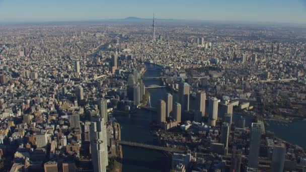 Tokio Japonsko Kolem Roku2018 Letím Nad Městem Směrem Tokiu Skytree — Stock video