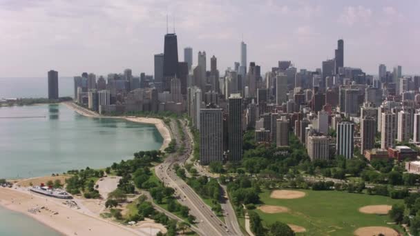 Chicago Illinois 2017 Flug Über North Avenue Beach Richtung Innenstadt — Stockvideo