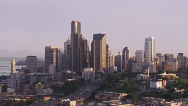 Seattle Washington Circa 2017 Luchtfoto Van Het Centrum Van Seattle — Stockvideo