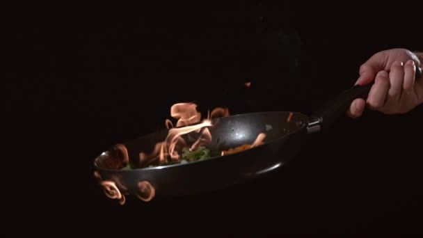 Flaming Stirfry Slow Motion — Stock Video