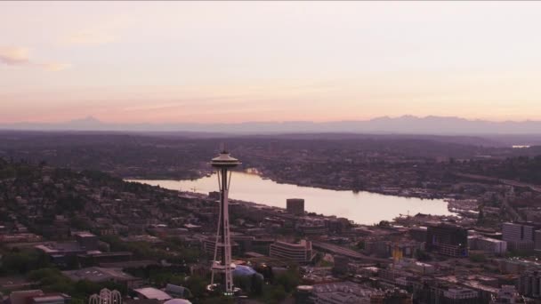 Seattle Washington Circa 2017 Luchtfoto Van Seattle Bij Zonsopgang Opgenomen — Stockvideo