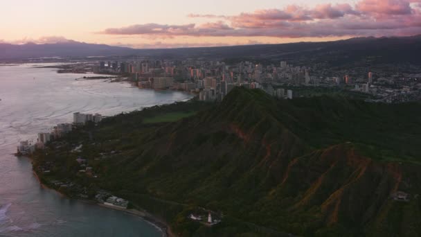 Honolulu Oahu Hawaii Circa 2018 Vista Aérea Waikiki Diamond Head — Vídeos de Stock