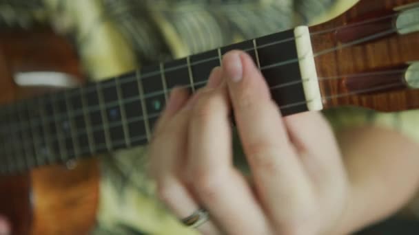 Close Van Man Die Ukelele Speelt Hawaï — Stockvideo