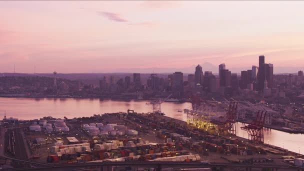 Seattle Washington Circa 2017 Vista Aérea Porto Com Centro Seattle — Vídeo de Stock