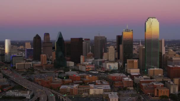 テキサス州ダラス 2017年頃 夕暮れ時のテキサス州ダラスの空中風景 — ストック動画