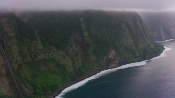 Büyük Ada Hawaii 2018 Dolaylarında Uçurumların Şelalelerin Havadan Görünüşü Cineflex — Stok video