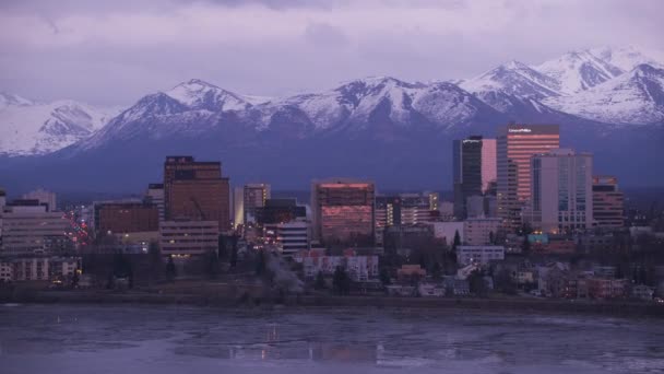 Anchorage Alaska 2018 Luftaufnahme Von Anchorage Alaska Der Dämmerung Aufnahme — Stockvideo