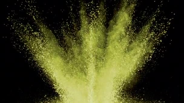 Yellow Powder Exploding Black Background Super Slow Motion Shot Phantom — Stock Video