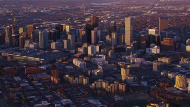 Denver Colorado Přibližně 2017 Letecký Pohled Denver Colorado Při Západu — Stock video