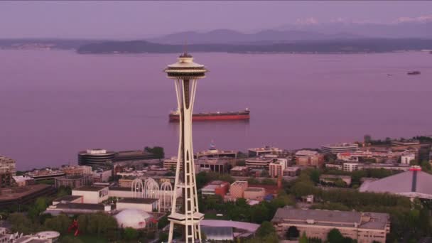 Seattle Washington Приблизно 2017 Aerial View Seattle Світанку Розстріляний Cineflex — стокове відео