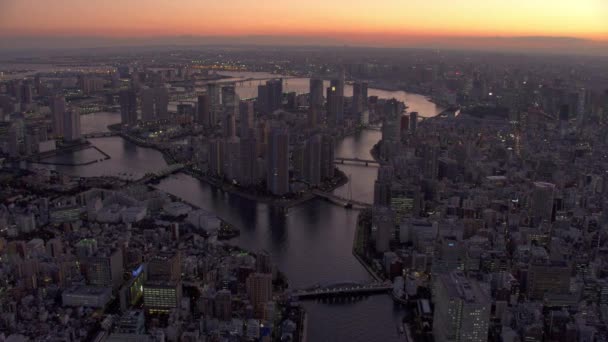 Tokio Japan Bis 2018 Flug Über Den Sumida River Und — Stockvideo