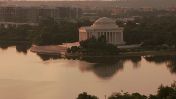 Washington 2017 Sonnenaufgang Über Jefferson Memorial Und Tidal Basin Gedreht — Stockvideo