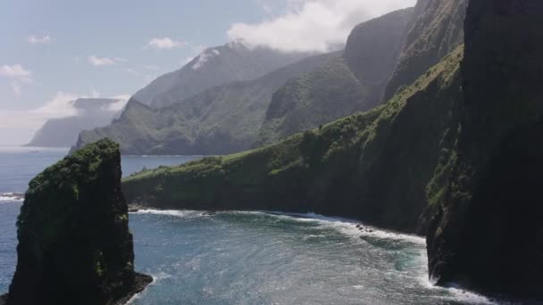 Molokai Hawaï Circa 2018 Luchtfoto Van Rotsen Aan Kust Van — Stockvideo