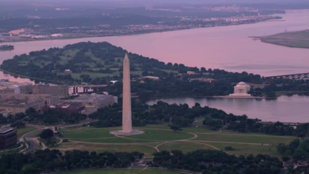 Washington 2017 Dolaylarında Washington Anıtı Jefferson Anıtı Nın Havadan Görünüşü — Stok video