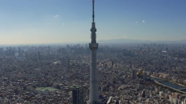 日本約2018年 東京スカイツリーの空中ビュー レッドカメラでヘリコプターから撃たれた — ストック動画