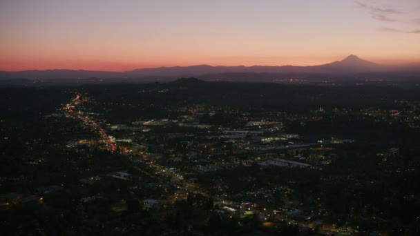 Portland Oregon Circa 2017 Flying Portland Suburb Night Hood Background — Stock Video