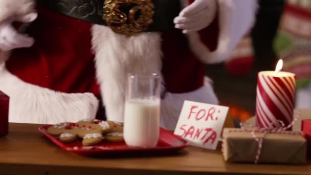 Der Weihnachtsmann Hat Milch Und Kekse — Stockvideo
