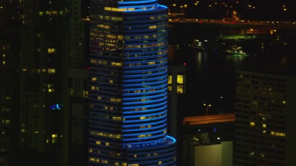 Vista Aérea Nocturna Del Centro Miami Florida — Vídeo de stock