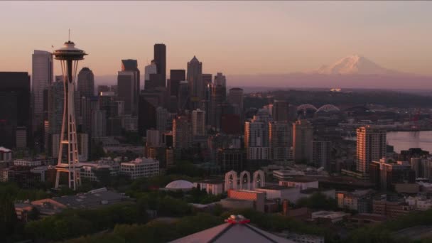 Seattle Washington Circa 2017 Vista Aérea Seattle Amanecer Con Space — Vídeos de Stock