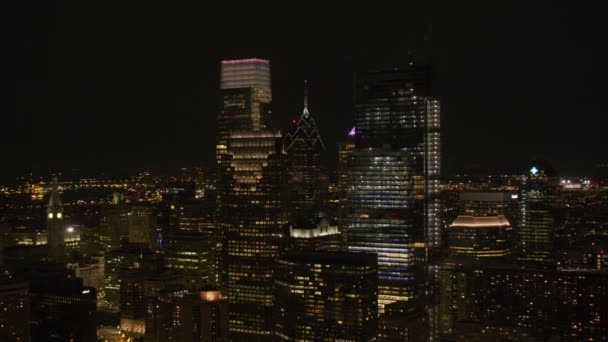 Philadelphia Pennsylvania Circa 2017 Night Aerial View Downtown Philadelphia Buildings — Stock Video
