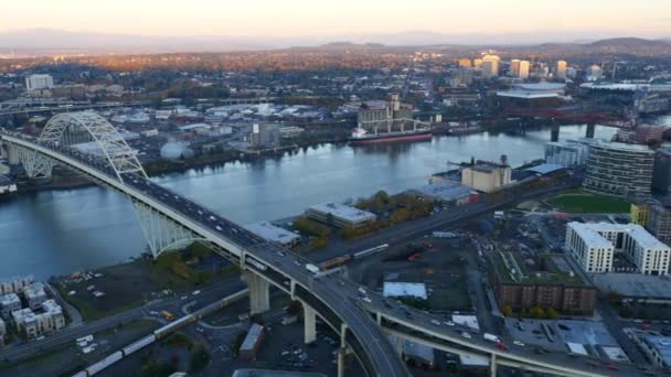 Ciudad Portland Oregon Atardecer Vídeo Aéreo Ultra — Vídeos de Stock