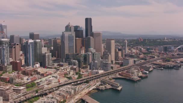 Seattle Washington Circa 2018 Luchtfoto Van Het Centrum Van Seattle — Stockvideo