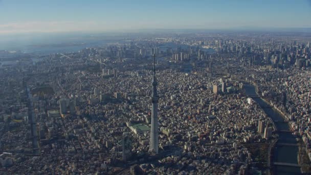 Tokyo Japan 2018 Flygfoto Över Tokyo Skytree Skjuten Från Helikopter — Stockvideo