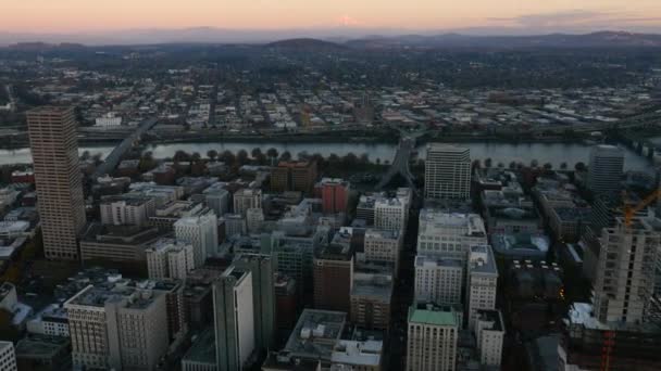 Stadt Portland Oregon Bei Sonnenuntergang Luftbild Ultra — Stockvideo