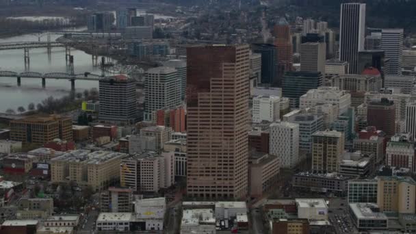 Aerial View Downtown Portland Oregon Buildings Willamette River — Stock Video