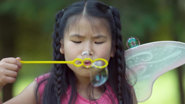 Girl Fairy Princess Costume Blowing Bubbles Shot Phantom Flex — Stock Video