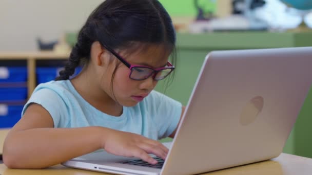Meisje Klas Werken Laptop Computer — Stockvideo