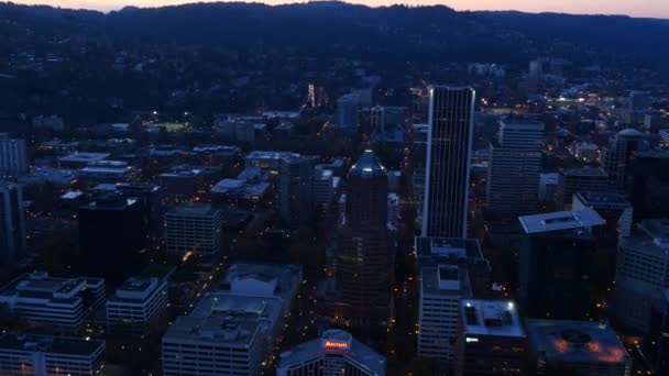 City Portland Oregon Usa Flygvideo Natten Ultra — Stockvideo