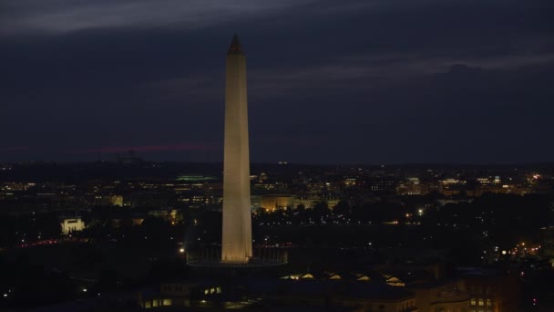 Waszyngton Około 2017 Nocny Widok Lotu Ptaka Pomnik Waszyngtona Postrzelony — Wideo stockowe