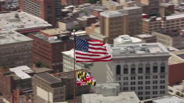 Baltimore Maryland Circa 2017 Vue Aérienne Drapeau Américain Drapeau État — Video