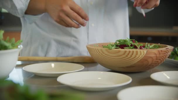 Salat Mit Frischem Gemüse Zubereiten — Stockvideo