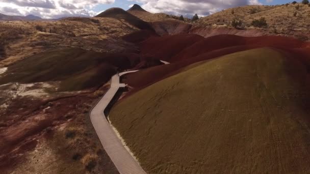 Luftaufnahme Eines Mannes Der Auf Einem Pfad Den Painted Hills — Stockvideo