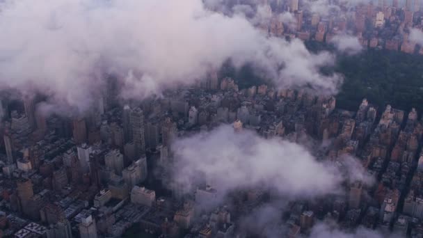 New York City Circa 2017 Aerial View Manhattan Low Clouds — Stock video